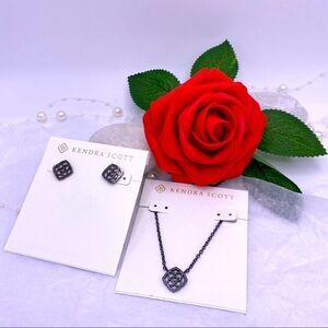 Brand New Kendra Scott Dira Gun Metal Necklace & Stud Earrings Set & Dust Bag